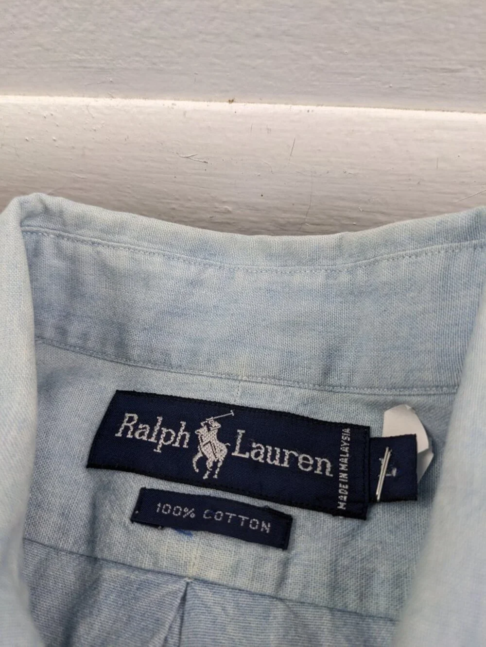 Vintage Polo Ralph Lauren Shirt Chambray Flesh Pony L/S Button Mens Large